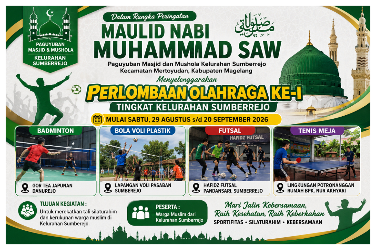 Kegiatan perlombaan yang akan dilaksanak oleh Paguyuban Pengelola Masjid dan Mushola Kelurahan Sumberrejo Mertoyudan Kab. Magelang . foto.ilustrasi