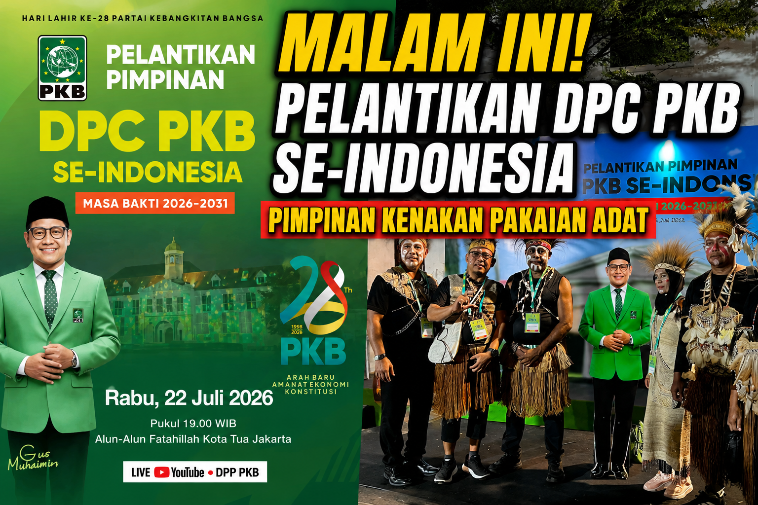Pelantikan DPC PKB se Indonesia Digelar Malam Ini di Kota Tua Jakarta Pimpinan Kenakan Pakaian Adat