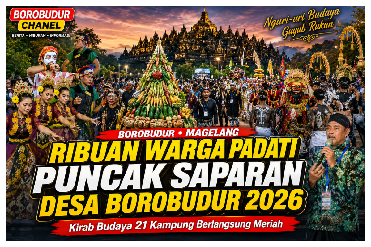Puncak Acara Saparan Desa Borobudur berlangsung hari sabtu 25 07 2026 di Utara Candi Borobudur. foto ilustrasi