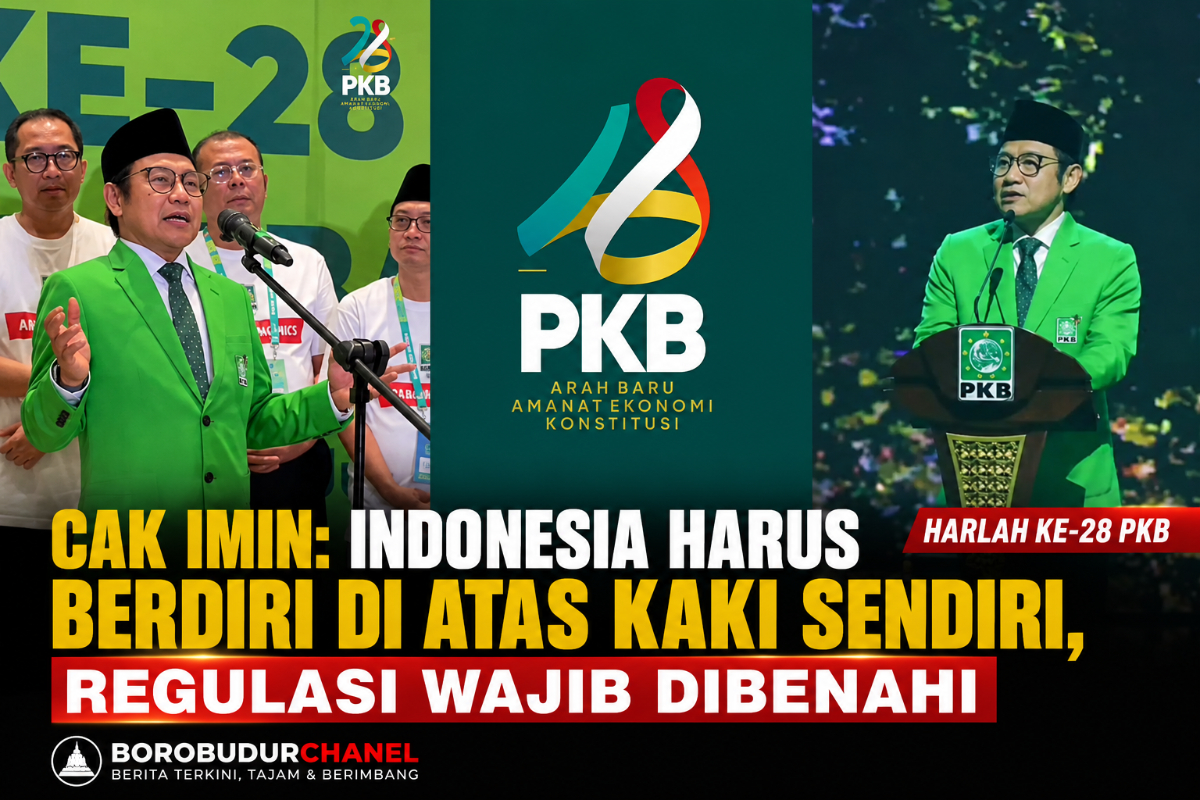Sambutan Ketua Umum PKB Muhaimin Iskandar Cak Imin di Harlah PKB kamis 23 07 2026 di JCC Jakarta. foto collageIstimewa
