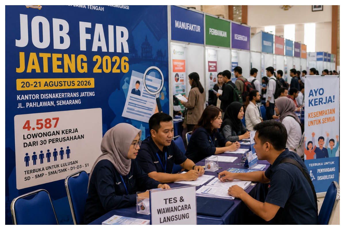 Job Fair Jateng 2026 yang digelar Dinas Tenaga Kerja dan Transmigrasi Disnakertrans Jawa Tengah.Foto Ilustrasi