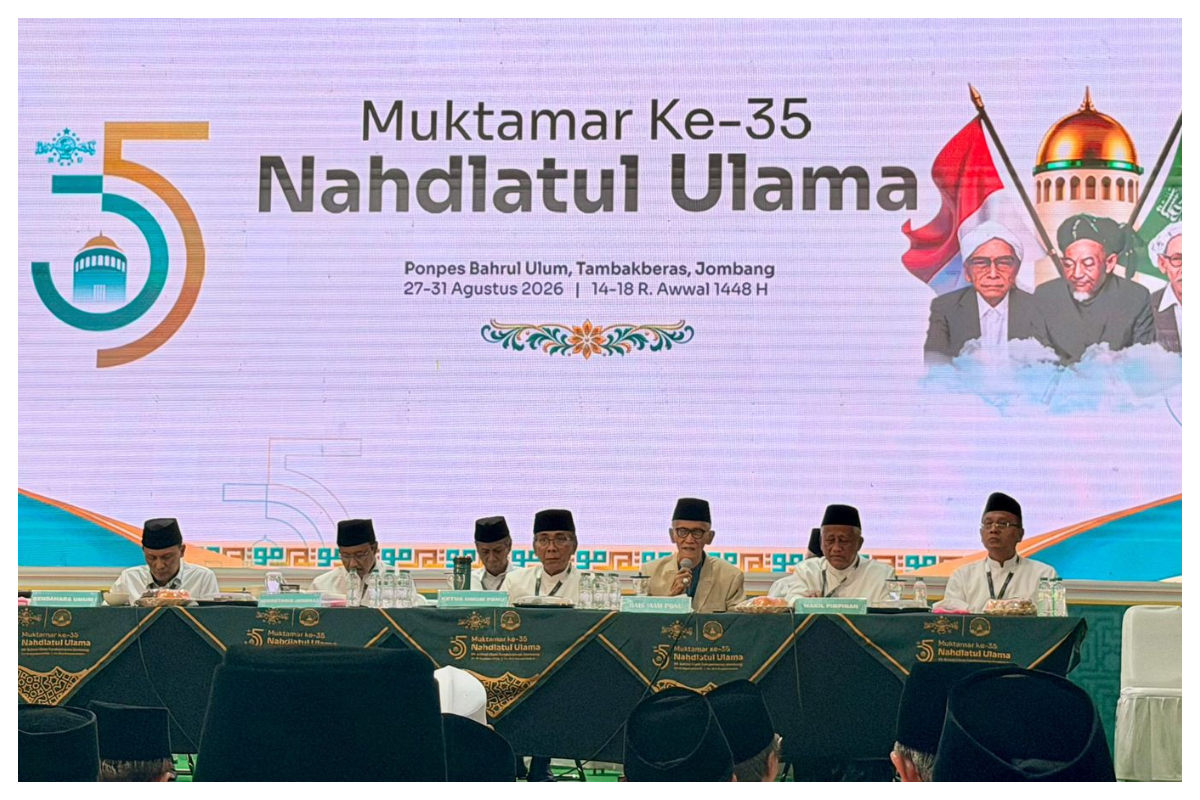 Ketua Umum PBNU KH. Yahya Cholil Staquf atau Gus Yahya saat menyampaikan Laporan Pertanggungjawaban LPJ kepengurusannya. Foto Ist