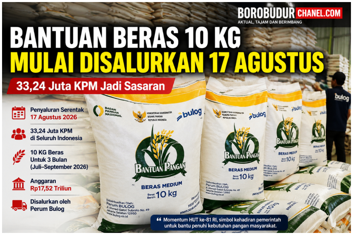 Pemerintah mulai menyalurkan bantuan beras 10 kg secara serentak pada 17 Agustus 2026. foto Ilustrasi