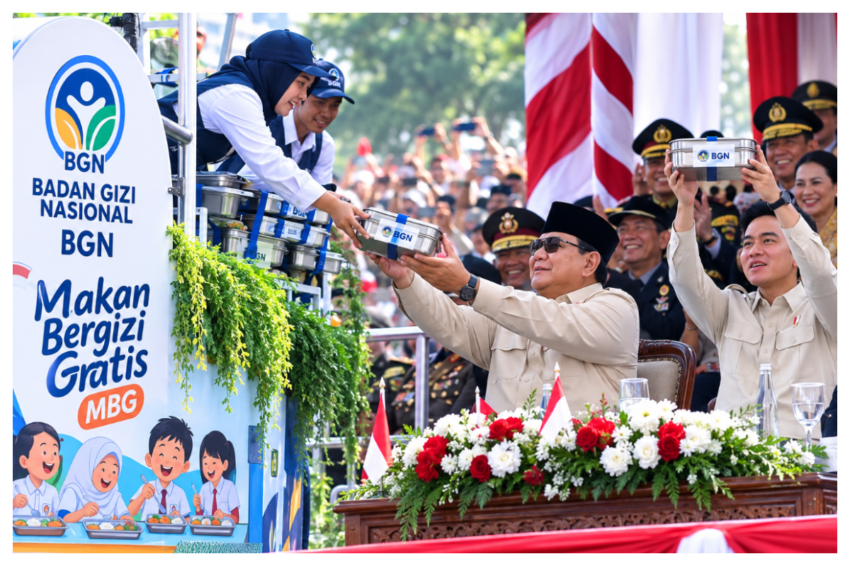 Presiden Prabowo Subianto menerima wadah ompreng berisi menu Makan Bergizi Gratis MBG. Foto istimewa