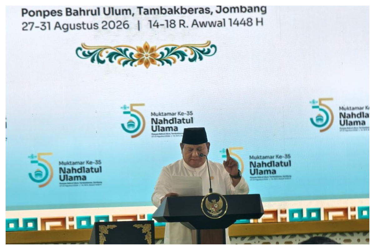 Presiden Republik Indonesia Prabowo Subianto di acara pembukaan Muktamar ke 35 NU. Foto Istimewa